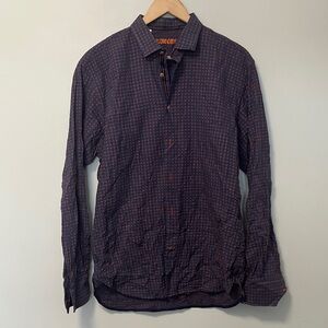 Williams & Kent Men's Navy and Orange Textured Button-Up Shirt